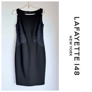 Lafayette 148 Women's Lace Panel Boat Neck Sheath Dress in Black & Navy Size 4